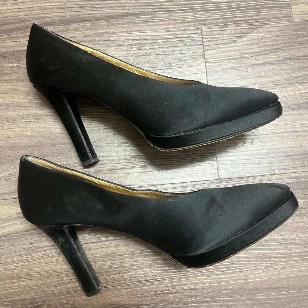 Yves Saint Laurent Black Heels 8 Satin Vintage Designer Brand Name Rich Luxury